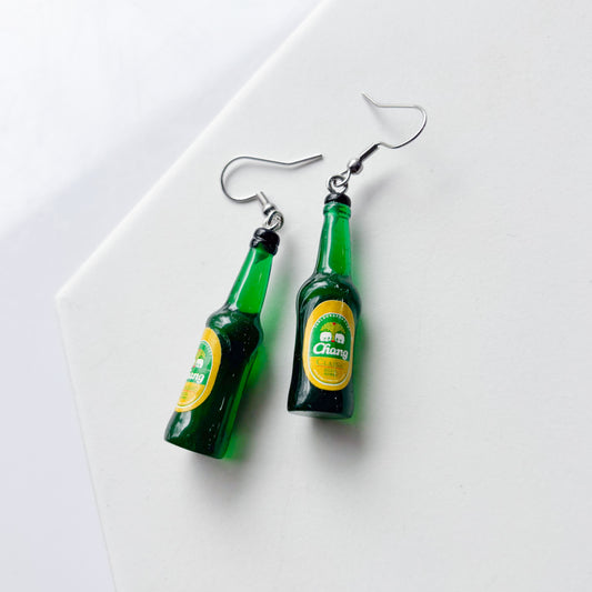 GREEN BEER BOTTLE CHARM EARRINGS