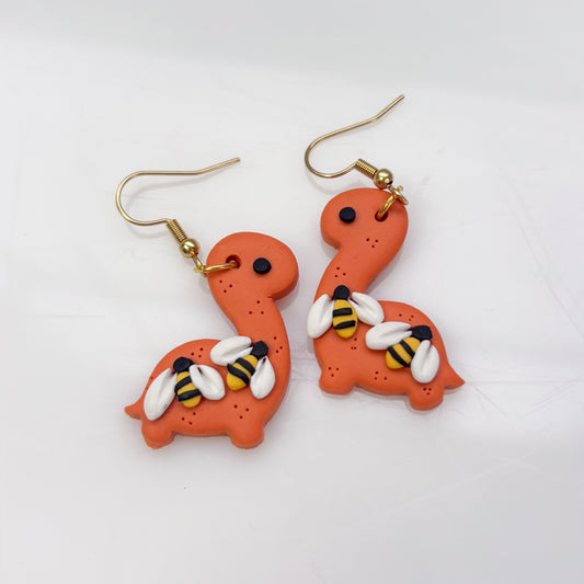 ORANGE BEE DINO EARRINGS (BRONTO)