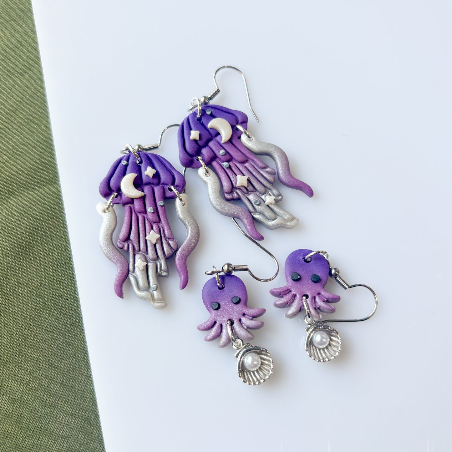 PURPLE PEARLY SILVERY JELLYFISH EARRINGS