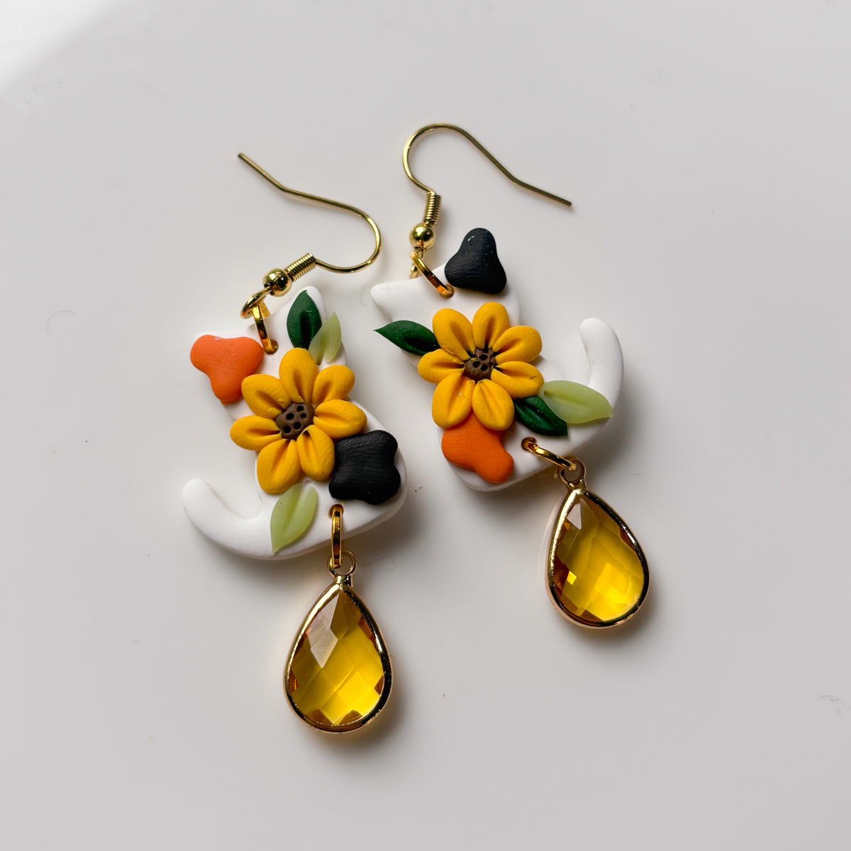 CALICO SUNFLOWER CAT EARRINGS