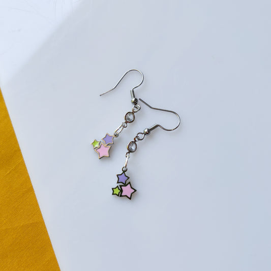 PINK PURPLE YELLOW STAR CHARM EARRINGS