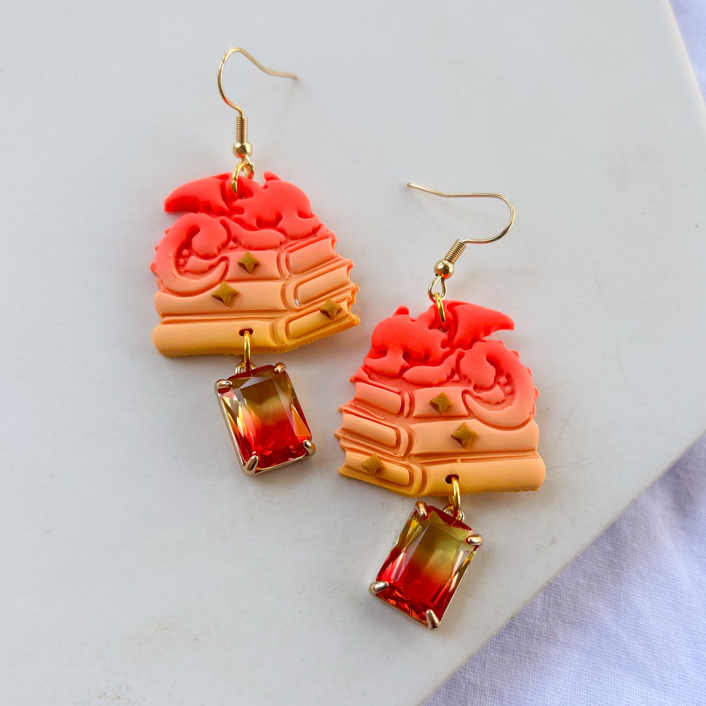 DRAGON ON BOOKS EARRINGS (SUNRISE)