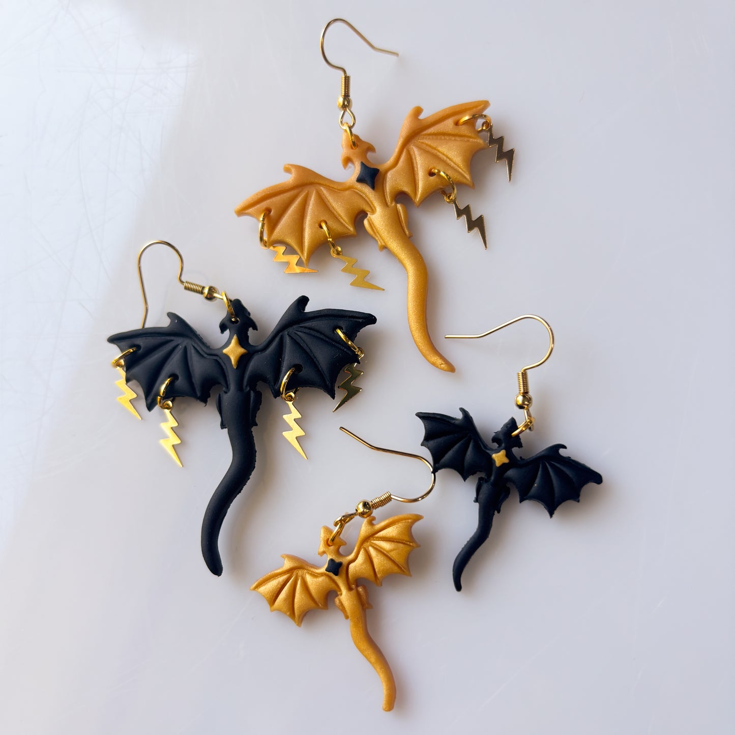 BLACK GOLD MISMATCH DRAGON EARRINGS (LARGE)