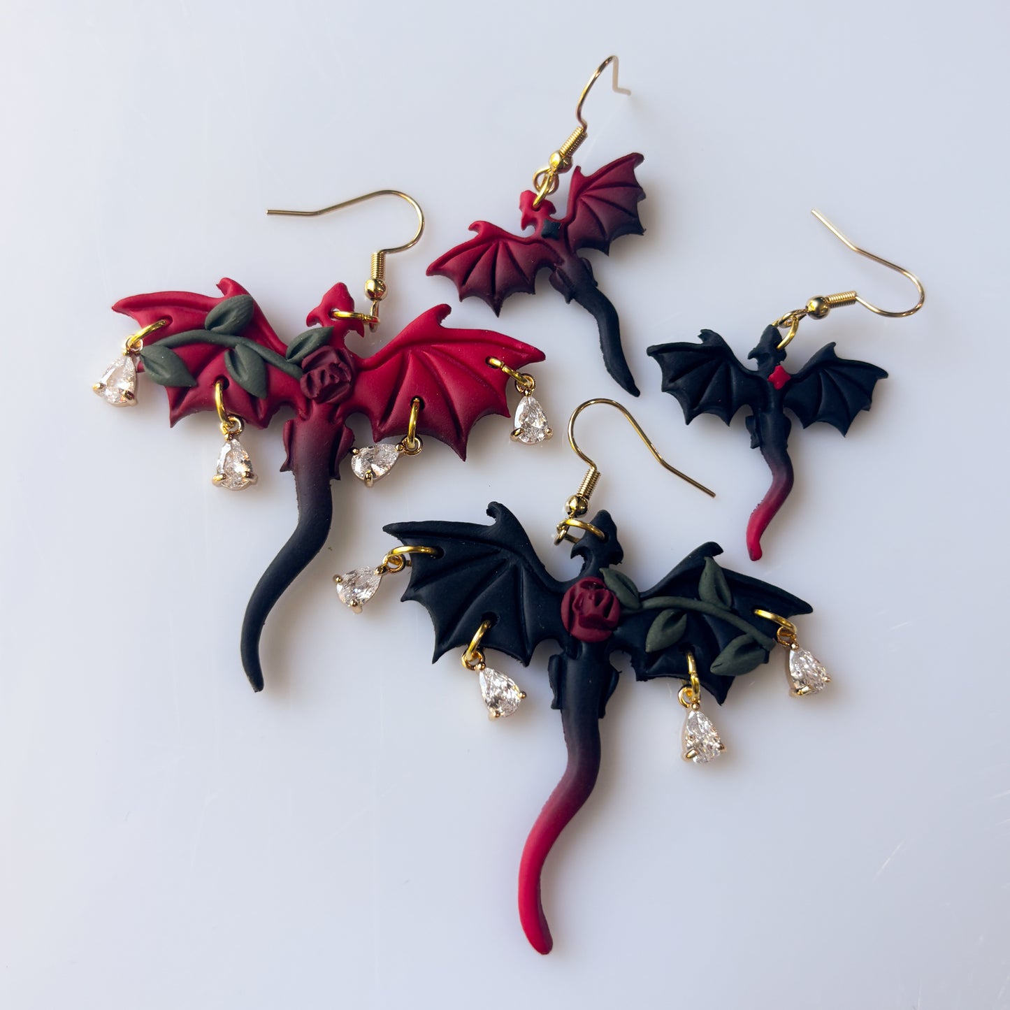 GOTHIC ROSE OMBRE DRAGON EARRINGS (LARGE)