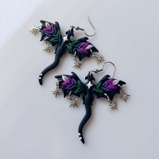 BLACK LAVENDER DRAGON EARRINGS (LARGE)