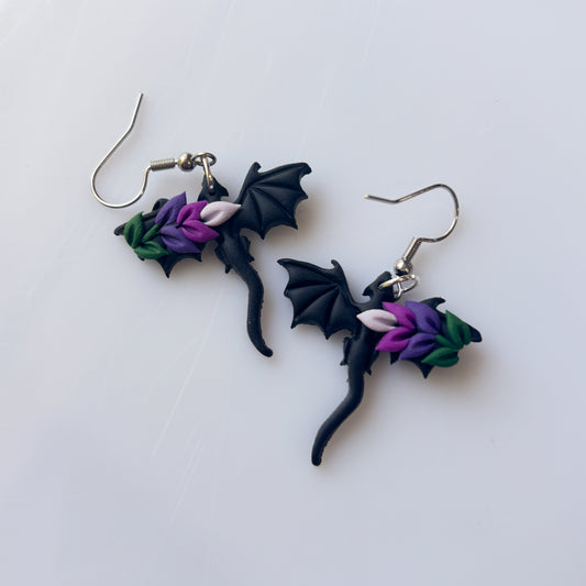 BLACK LAVENDER DRAGON EARRINGS (MINI)