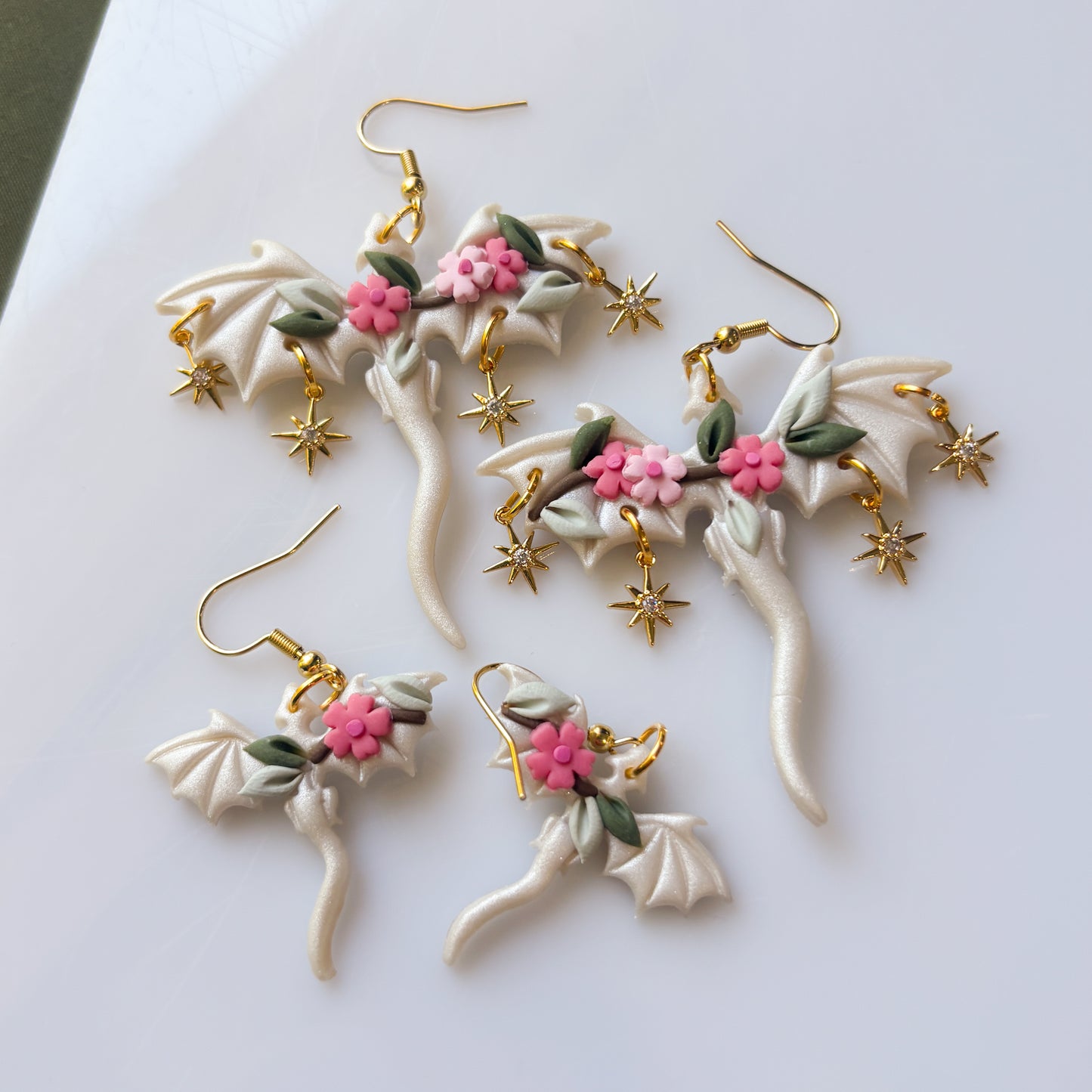 CHERRY BLOSSOM PEARLY DRAGON EARRINGS (LARGE)