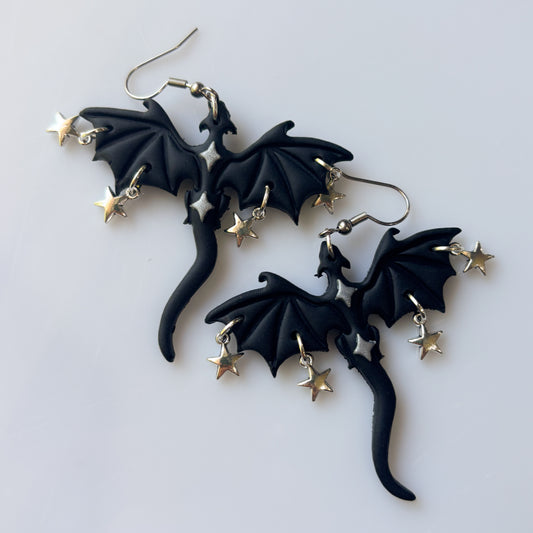 BLACK & SILVER STAR DRAGON EARRINGS (LARGE)
