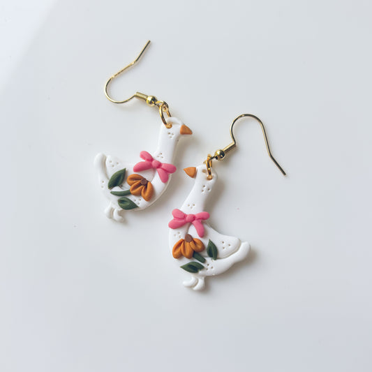 PINK SUNFLOWER GEESE EARRINGS