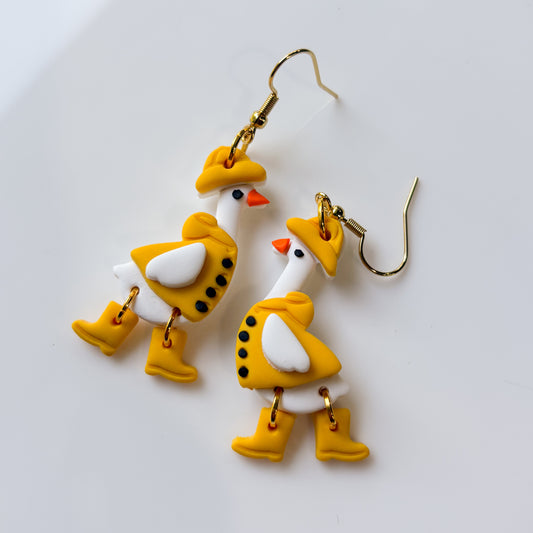 YELLOW RAIN COAT GEESE EARRINGS