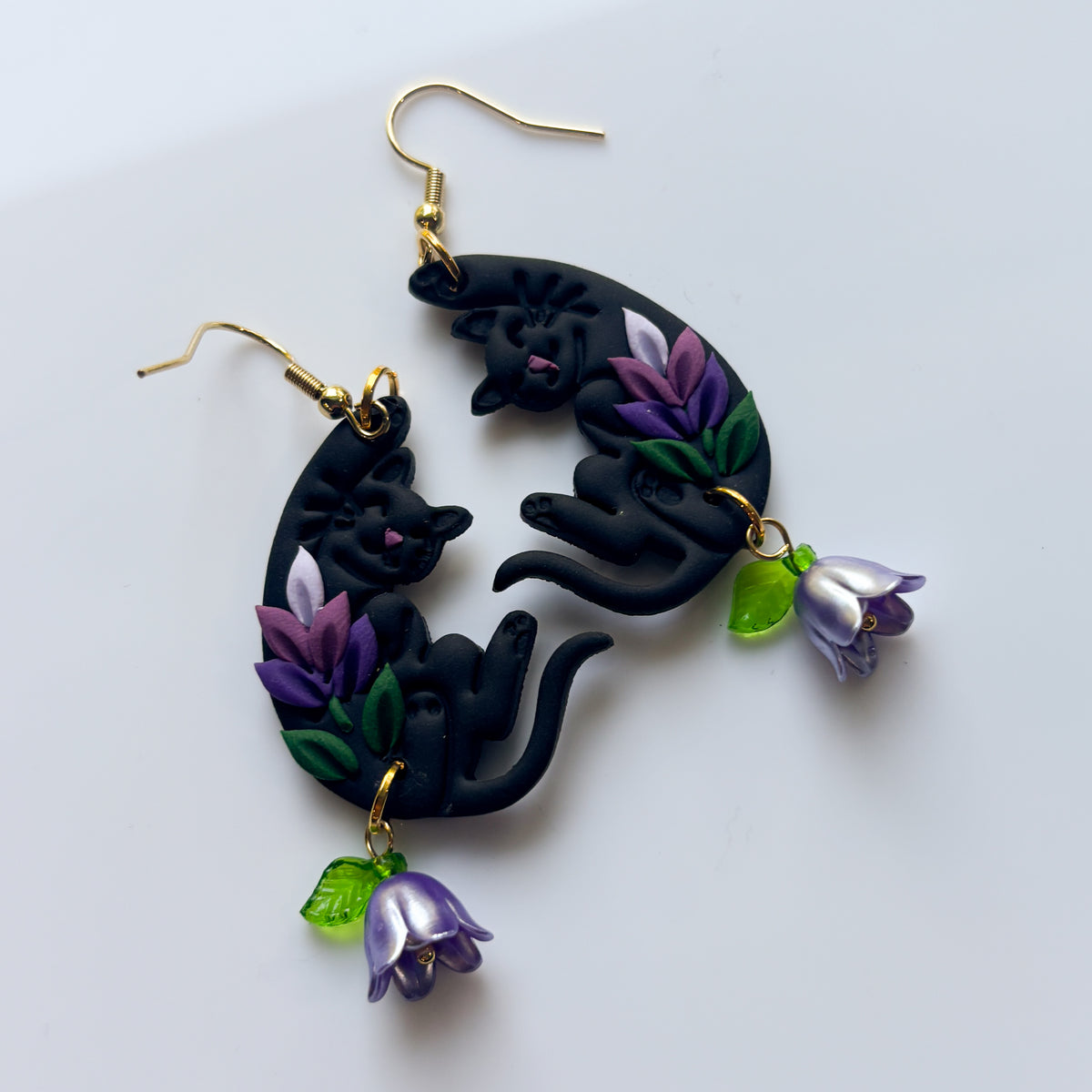 LAVENDER BLACK CAT EARRINGS