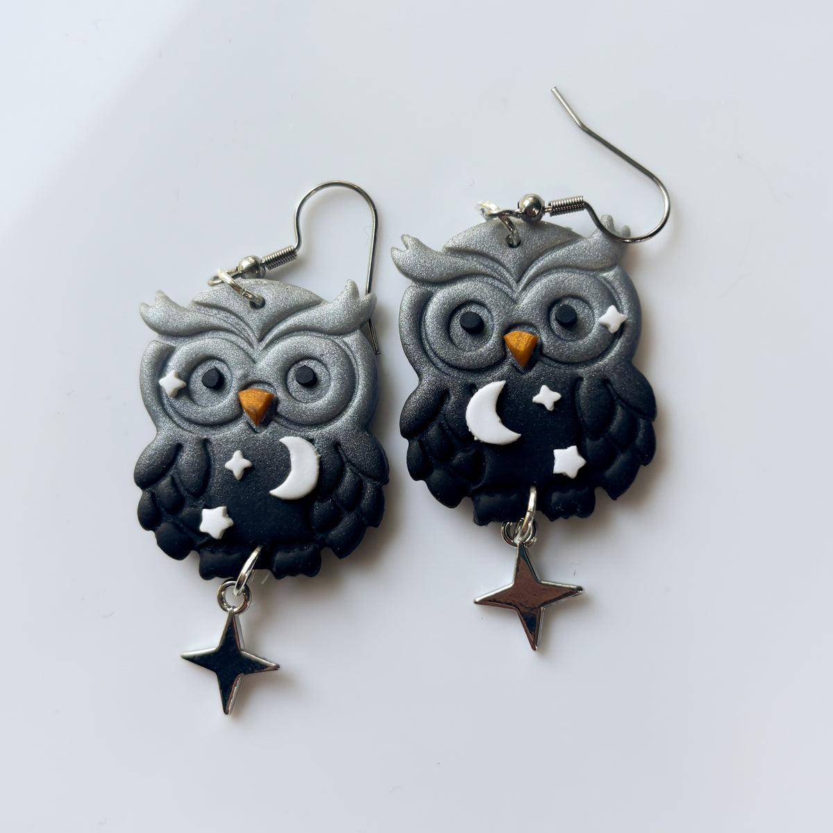 SILVER OWL WITH CHARMS EARRINGS
