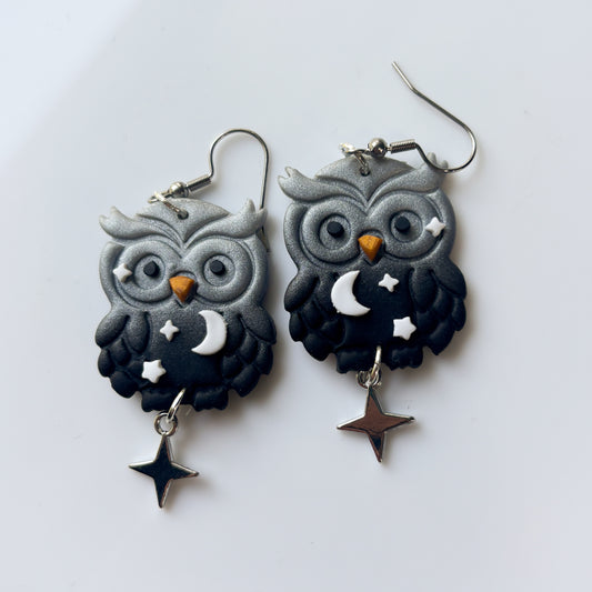 SILVER OWL WITH CHARMS EARRINGS
