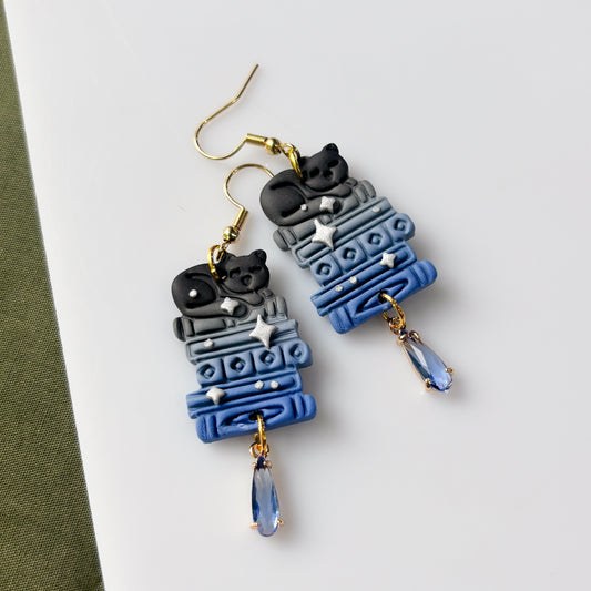 BLACK CATS ON BOOK STACKS EARRINGS