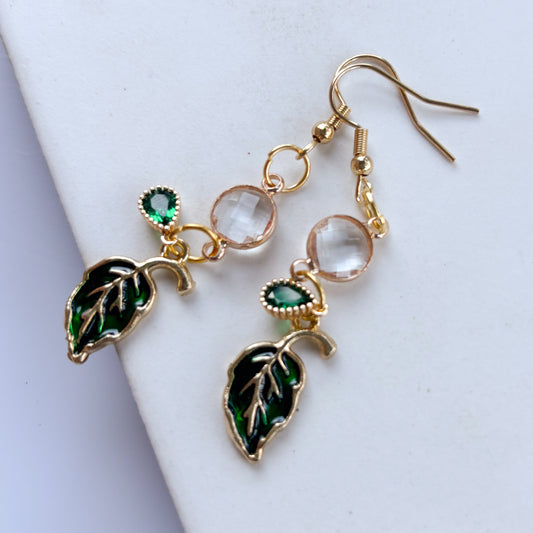 LEAF & GEM CHARM EARRINGS