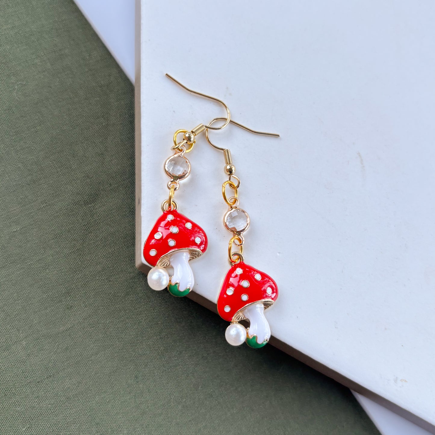 MUSHROOM & GEM CHARM EARRINGS