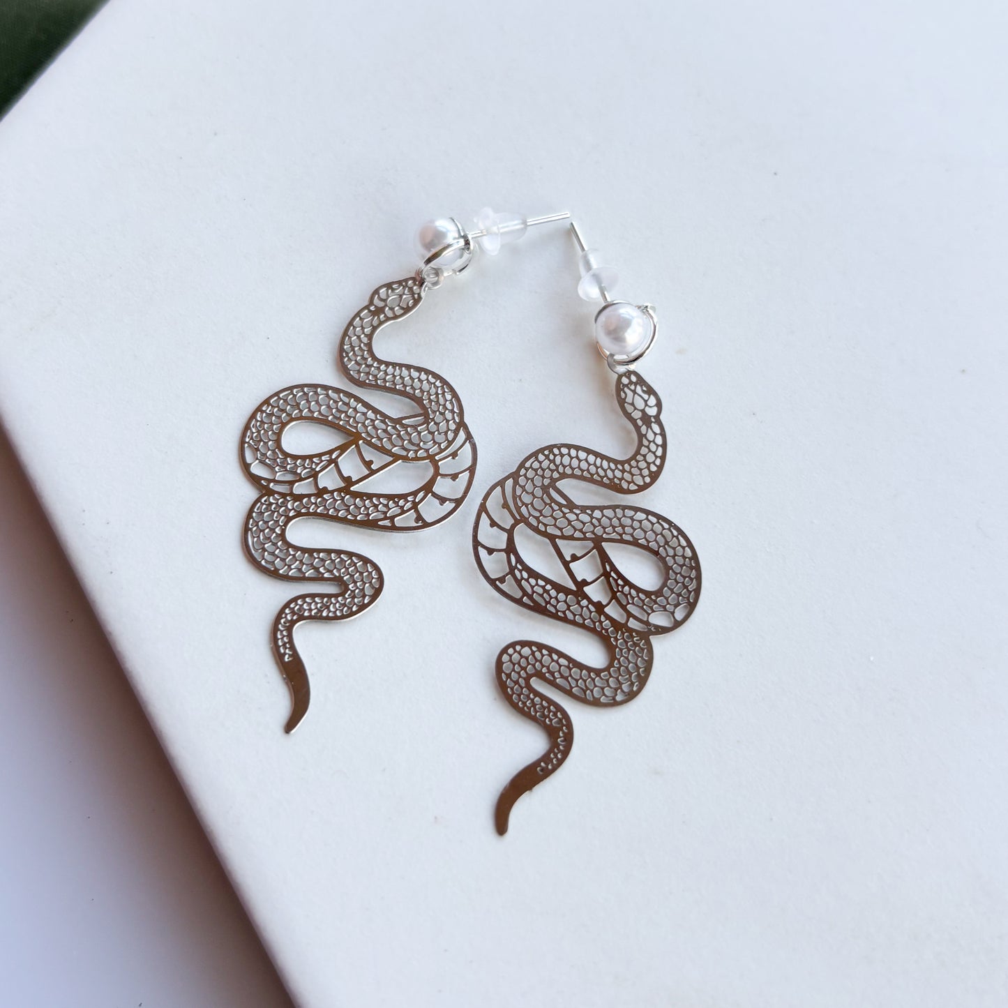 SILVER SNAKE CHARM EARRINGS