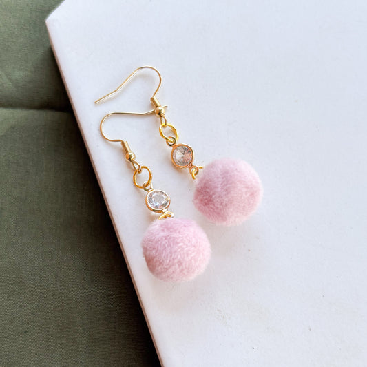 PINK MINI POM POM CHARM EARRINGS