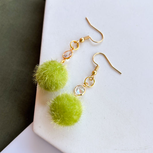 GREEN MINI POM POM CHARM EARRINGS