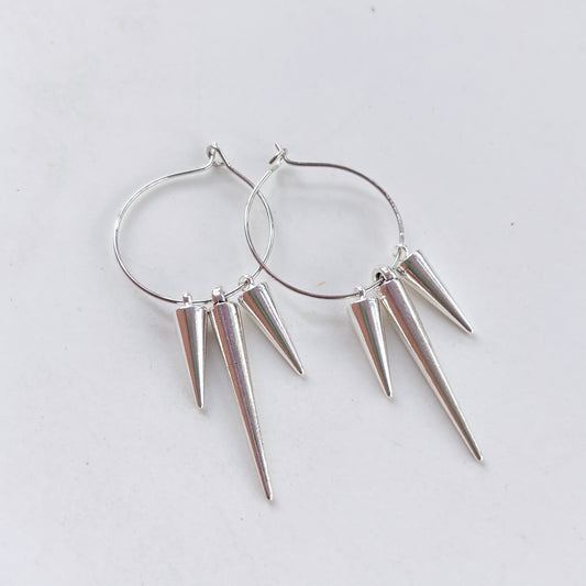 SILVER SPIKE CHARM HOOP EARRINGS