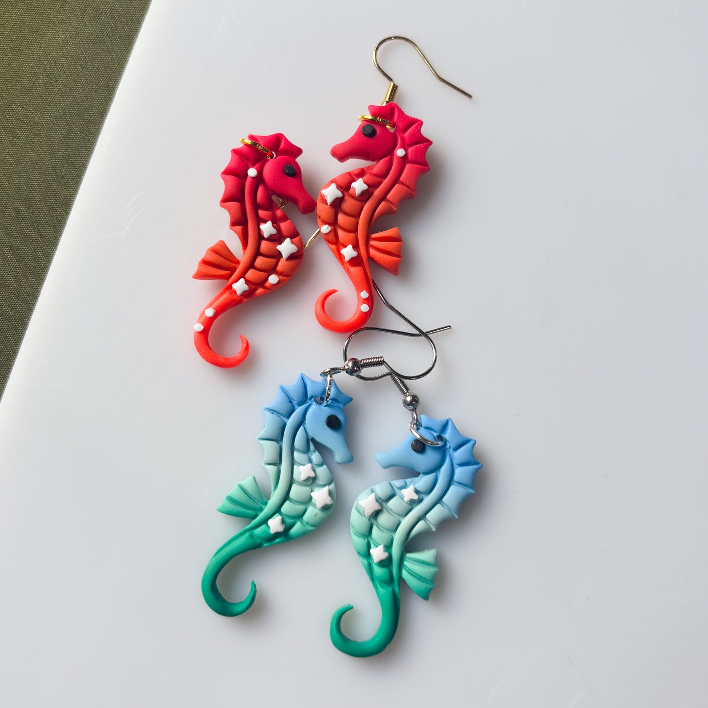 BLUE GREEN SEAHORSE EARRINGS