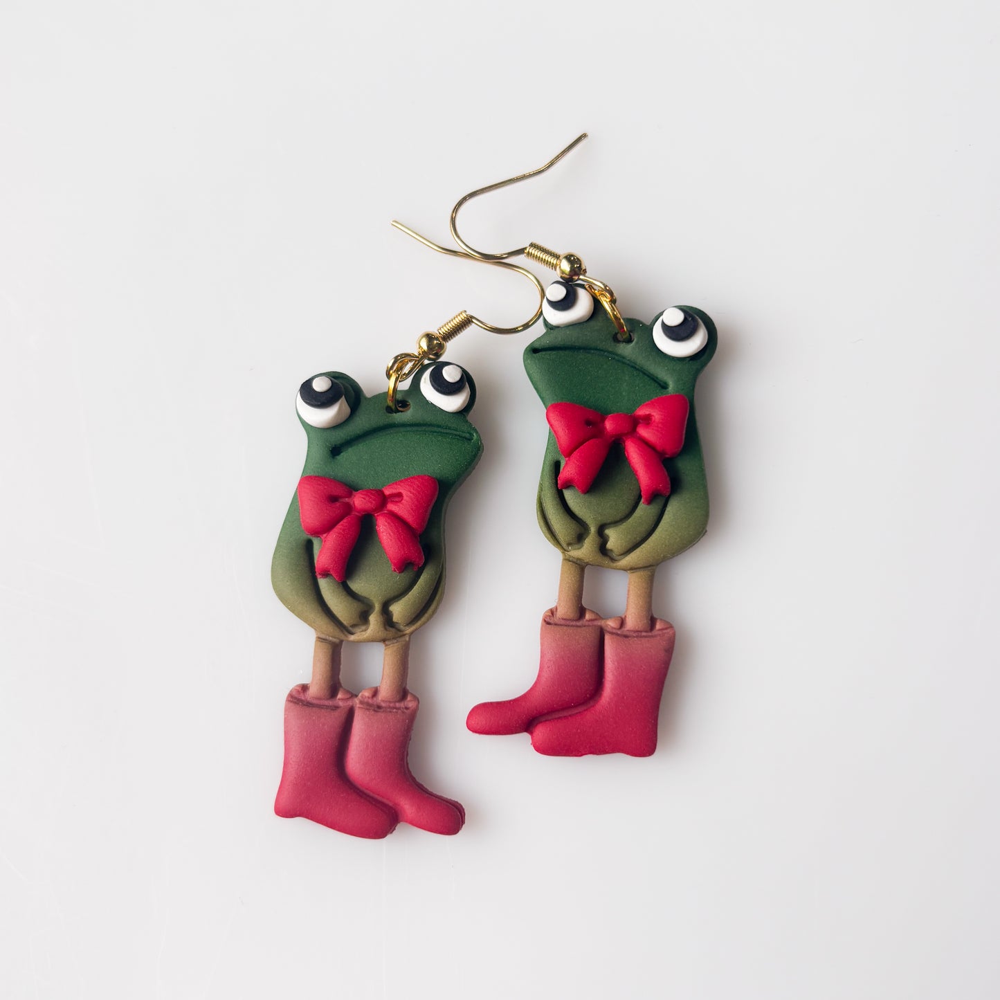 RED BOWTIE & BOOTS AWKWARD FROG EARRINGS