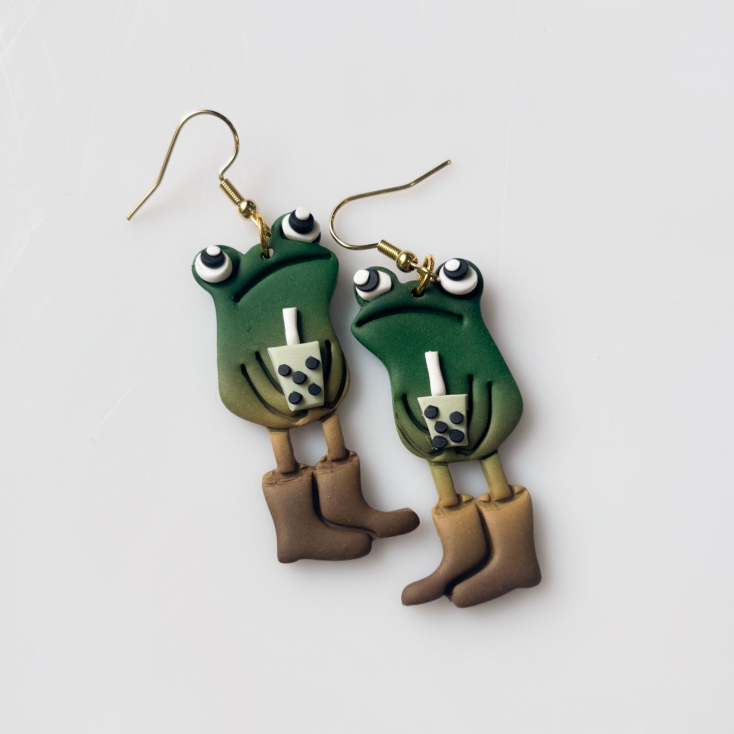 MATCHA BOBA AWKWARD FROG EARRINGS