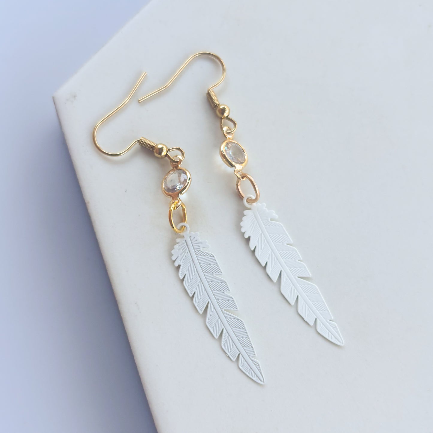 WHITE FEATHER CHARM EARRINGS