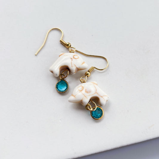 DOLPHIN & BLUE GEM CHARM EARRINGS