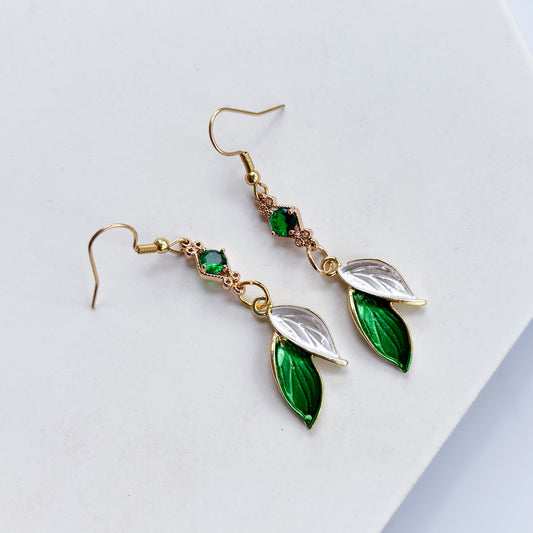 DUO LEAF GREEN CHARM EARRINGS