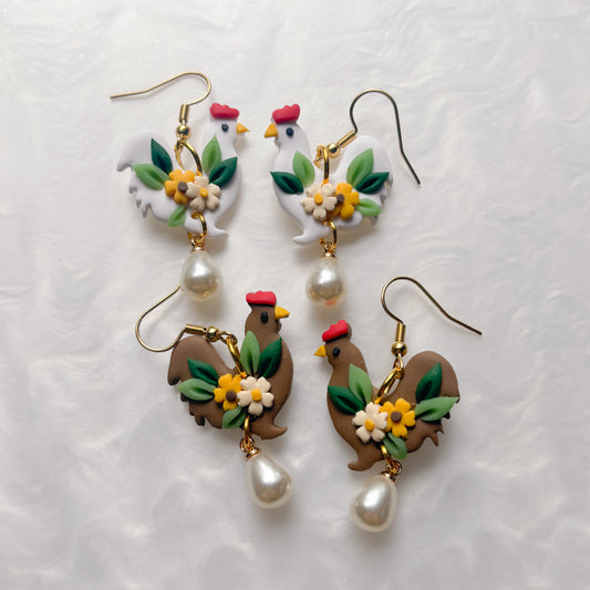 BROWN CHICKEN EARRINGS