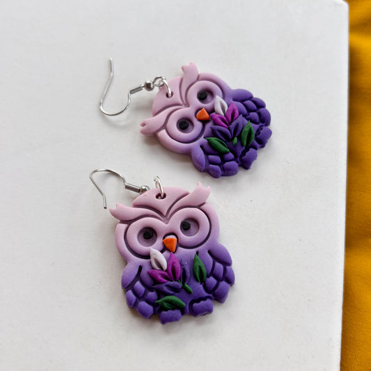 PURPLE OWL EARRINGS
