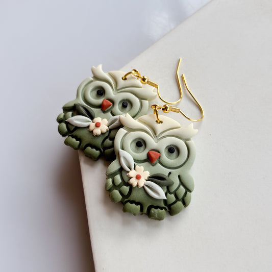 GREEN OWL EARRINGS