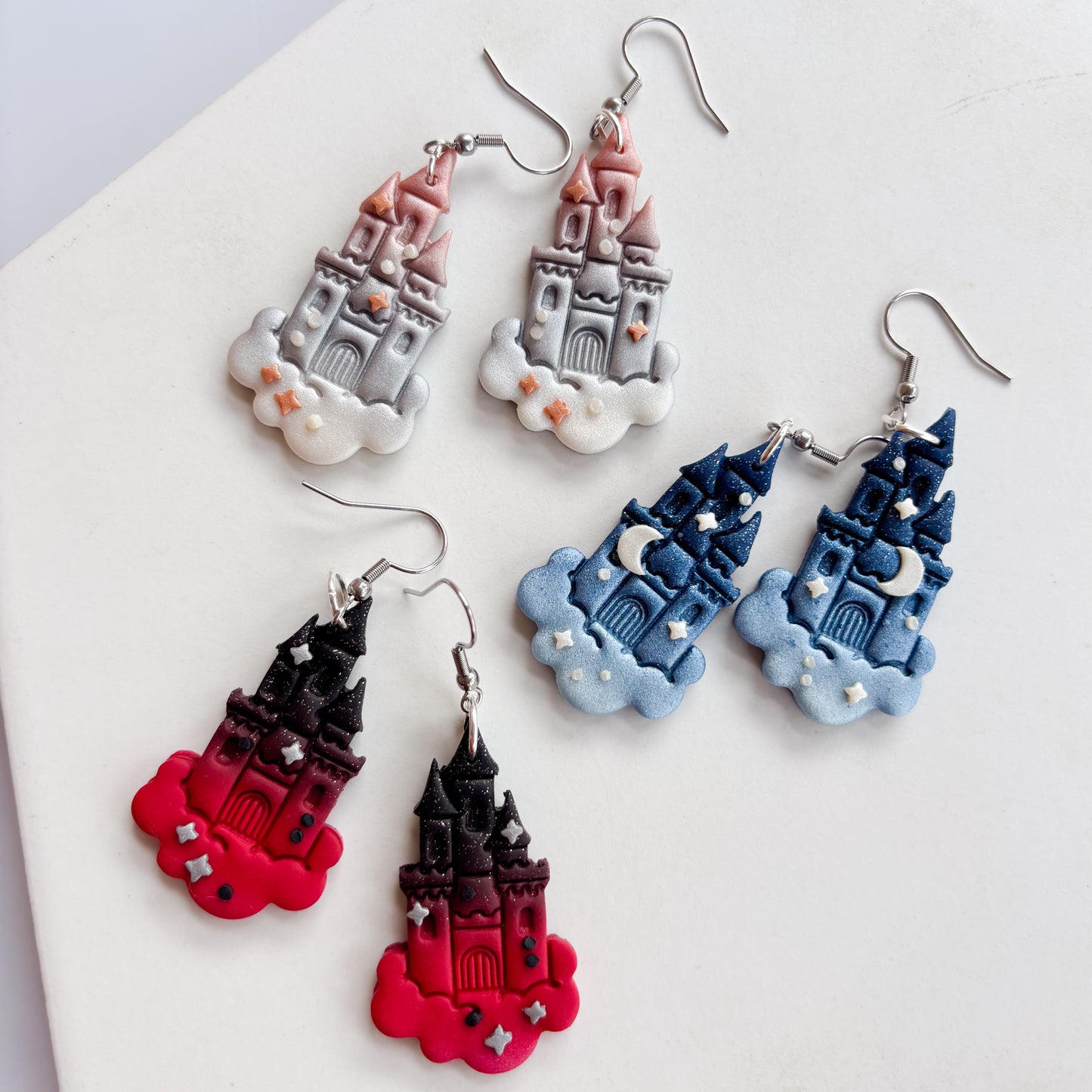GOTHIC DARK RED CASTLE IN THE CLOUD EARRINGS
