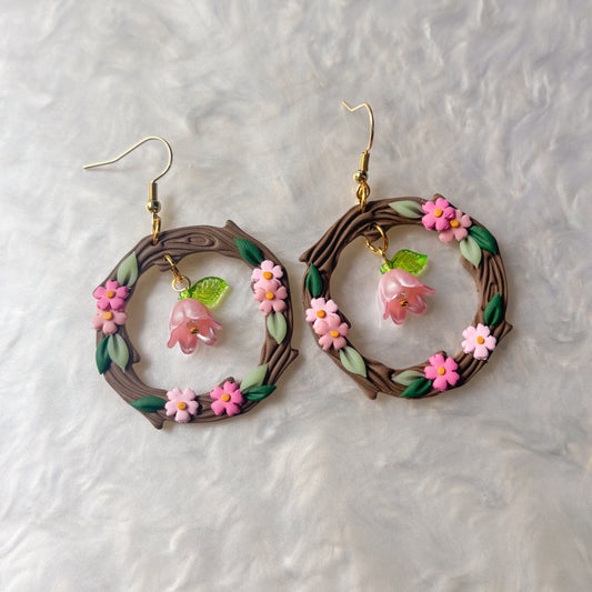 WOODLAND CIRCLE PINK EARRINGS