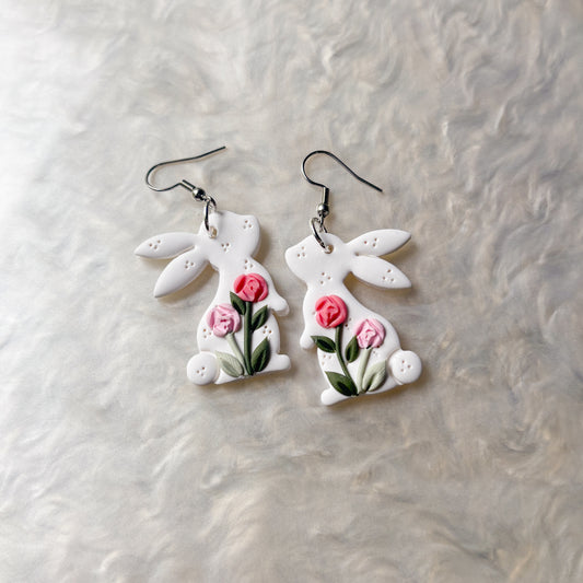 PINK ROSE RABBIT EARRINGS