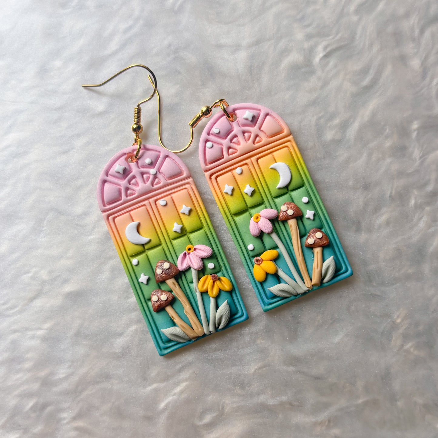 PASTEL RAINBOW WINDOW FLORAL EARRINGS