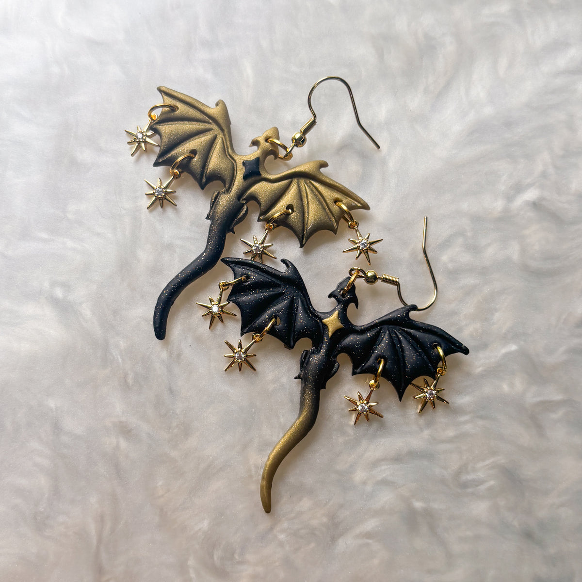 BRONZE & BLACK DRAGON EARRINGS (WITH STARS)
