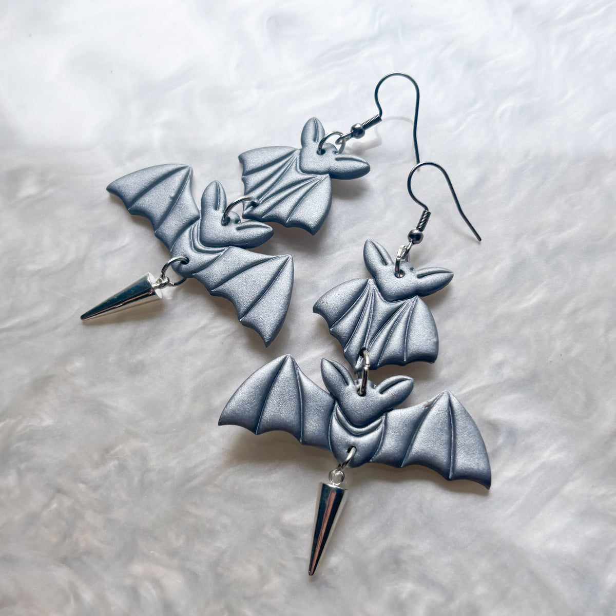 SILVER BAT DANGLE EARRINGS