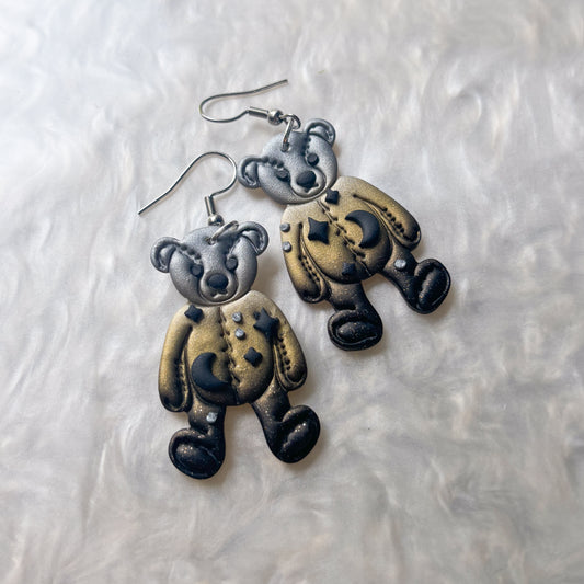 METALLIC STITCHED BEAR EARRINGS
