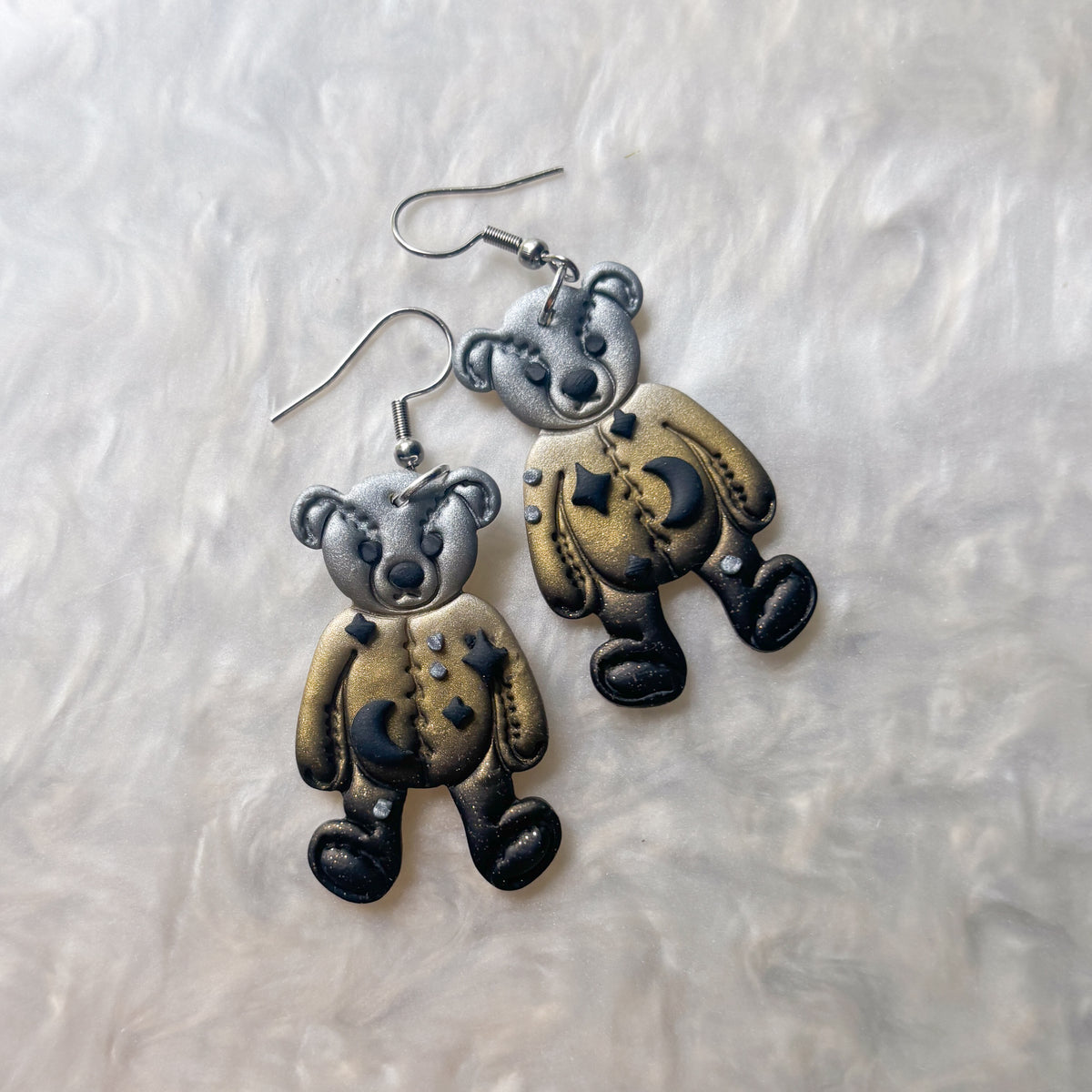 METALLIC STITCHED BEAR EARRINGS
