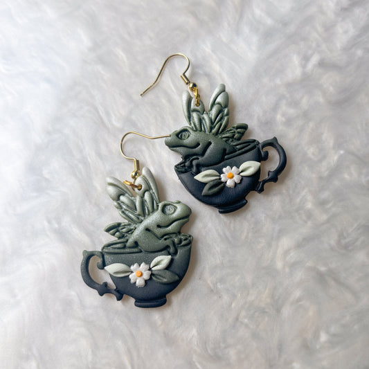 GOTHIC FROG TEACUP EARRINGS