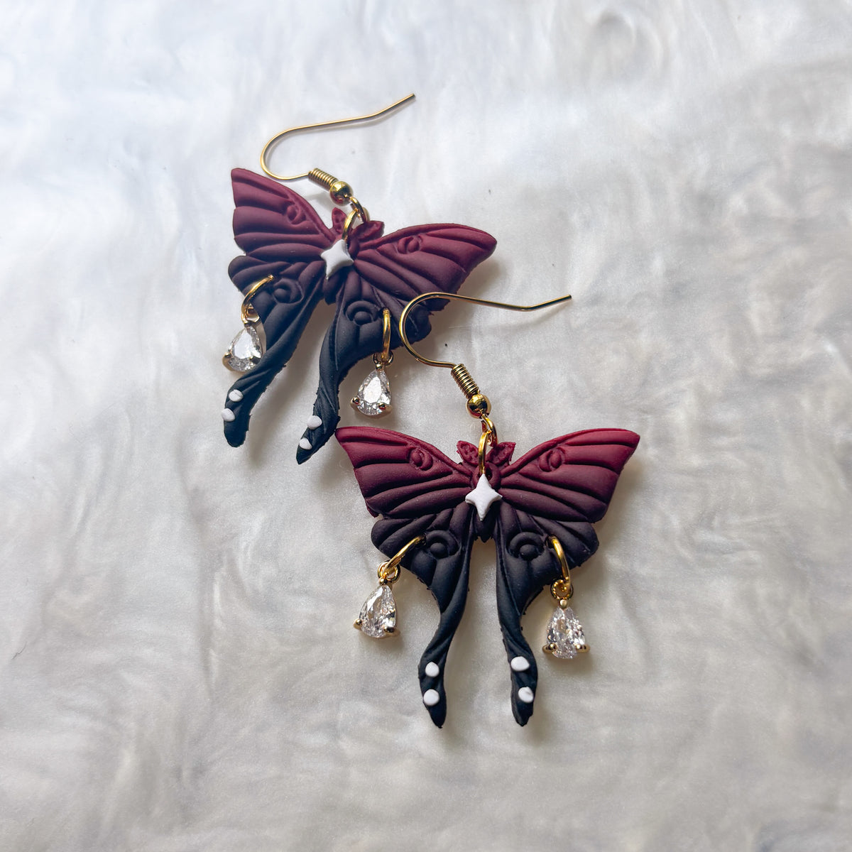 RED BLACK MOTH EARRINGS