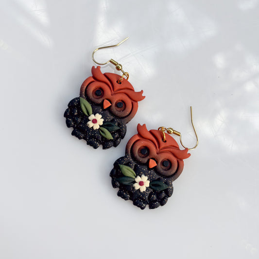BURNT ORANGE OWL EARRINGS