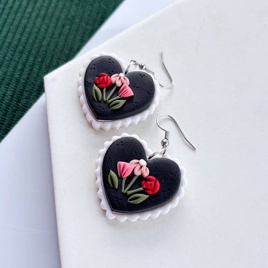FLORAL LACE HEART EARRINGS