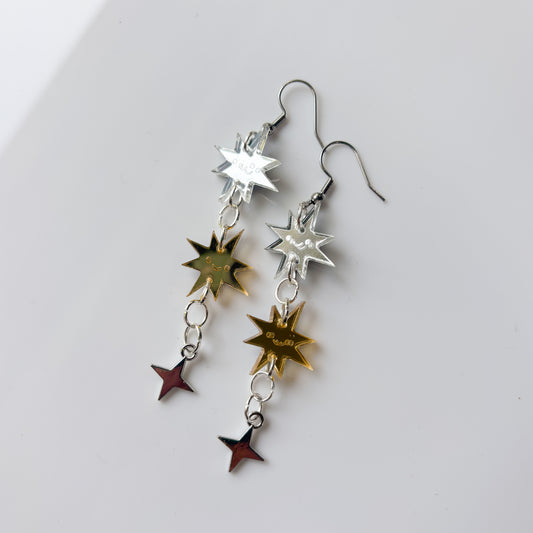 GOLD SILVER STAR ACRYLIC EARRINGS