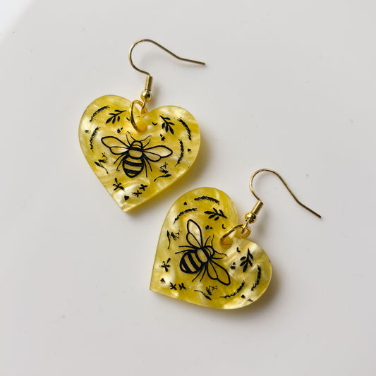I HEART BEES ACRYLIC EARRINGS