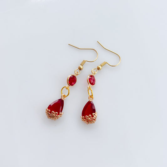 RED TEARDROP & GEM CHARM EARRINGS