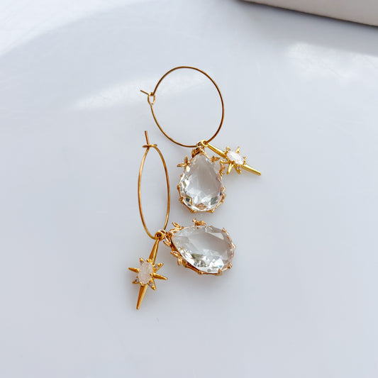 CRYSTAL TEARDROP & STAR CHARM HOOP EARRINGS