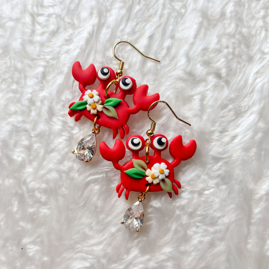 RED FLORAL CRAB EARRINGS
